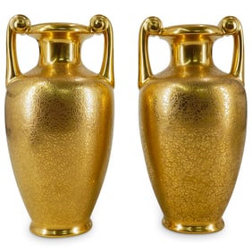 Pair Pickard "Rose And Daisy" Porcelain Vases