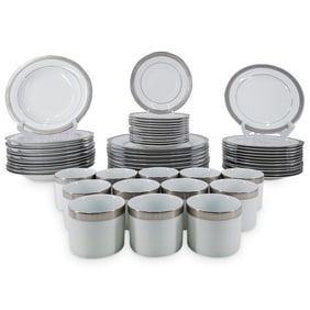 (56 Pc) Wallace Porcelain "Pantheon Platinum" Dinnerware Set