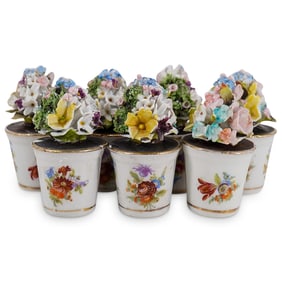 (7 Pc) German Porcelain Floral Bouquet Place Card Holders