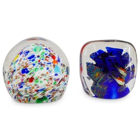 (2 Pc) Murano Glass Magnum Paperweights