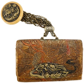 Antique Japanese Leather Dragon Wallet