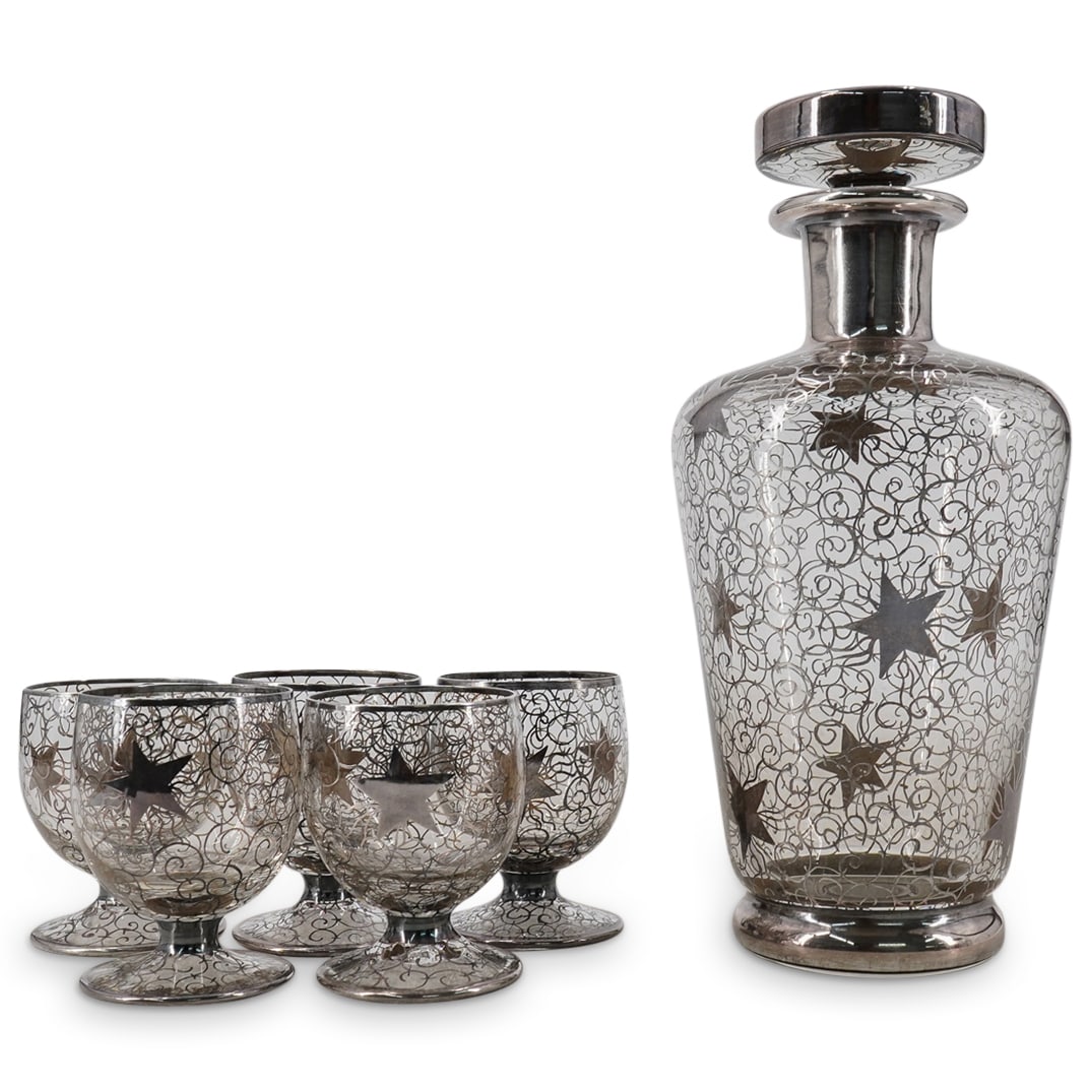 (6 Pc) Saint Graal Silver Overlaid Glass Decanter & Cordials (1 of 6)