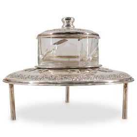 Judaica Silver & Glass Honey Dish