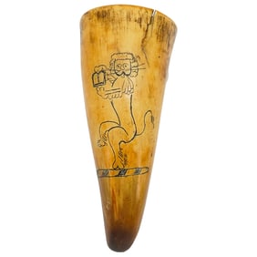 18th Cent. East Trading Company Horn Scrimshaw
