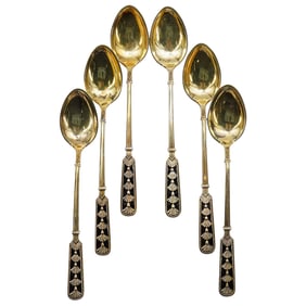 (6pc) Silver & Enamel Spoons David Anderson