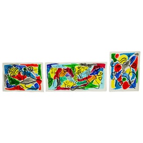 (3Pc) Oz El Hai Lacquer on Wood Paintings