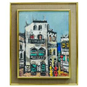 Signed Israeli Oil On Canvas Street Scene