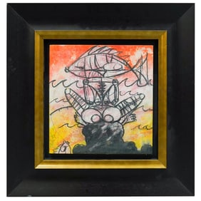 Unusual Signed Delgado G. Anthropomorphic Fish Oil On Canvas