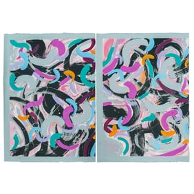 Abstract Oil And Watercolor Diptych On Paper