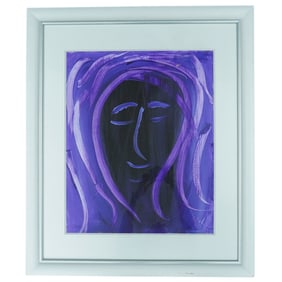 Signed "AR" Abstract Portrait Oil On Paper