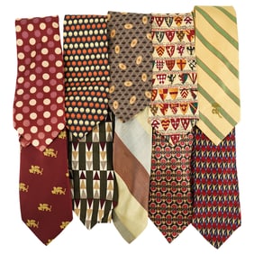 (10 Pc) Vintage Silk Necktie Assorted Grouping Collection
