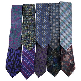 (10 Pc) Vintage Silk Necktie Assorted Grouping Collection