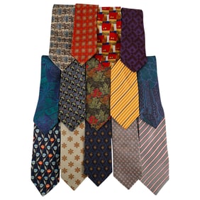 (14 Pc) Vintage Designer Ermenegildo Zegna Silk Necktie Grouping