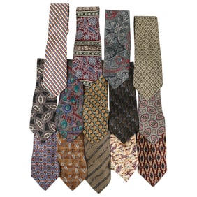 (14 Pc) Vintage Silk Necktie Assorted Grouping Collection
