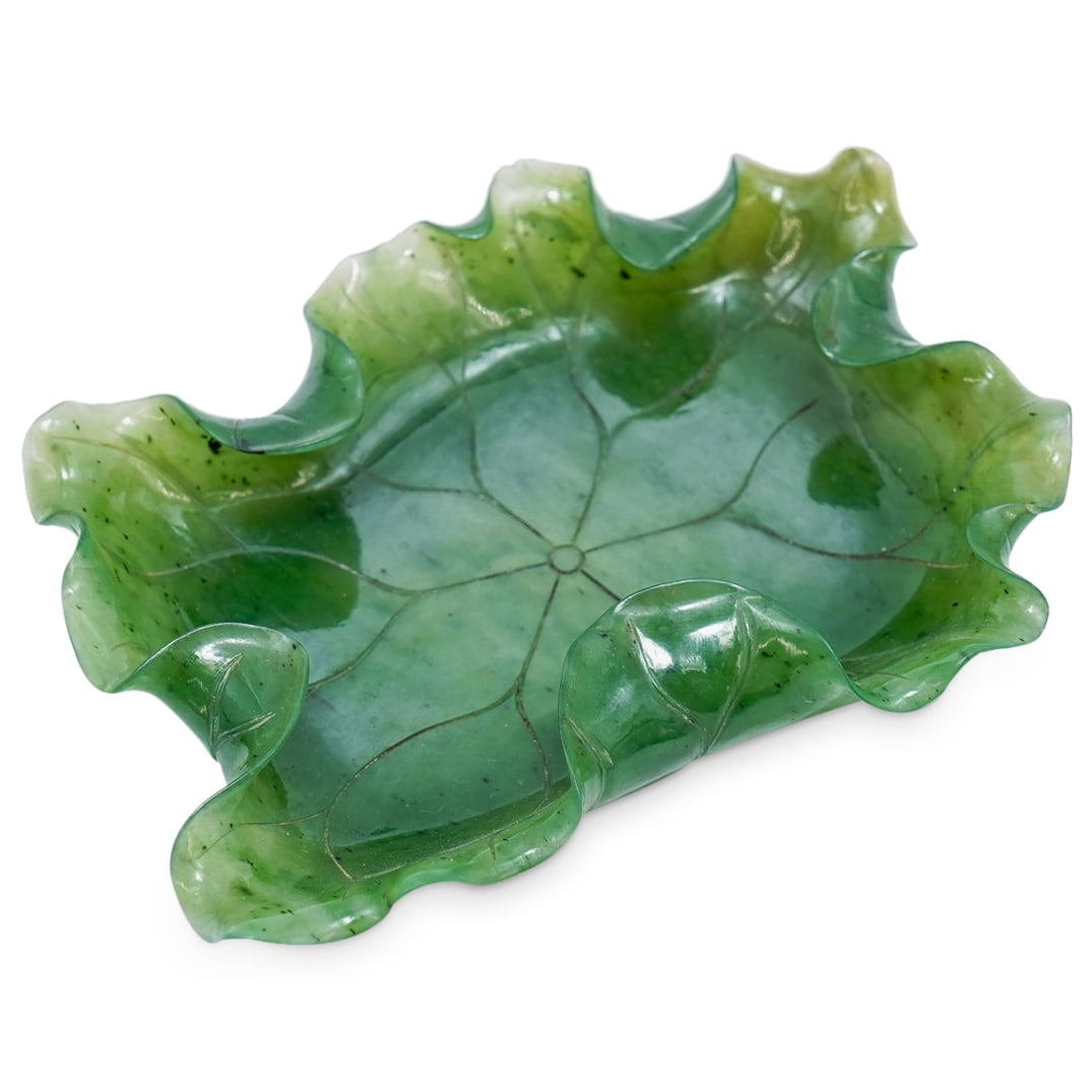 Antique Chinese Qing Dynasty Spinach Jade Lotus Leaf Brush Washer (1 of 7)