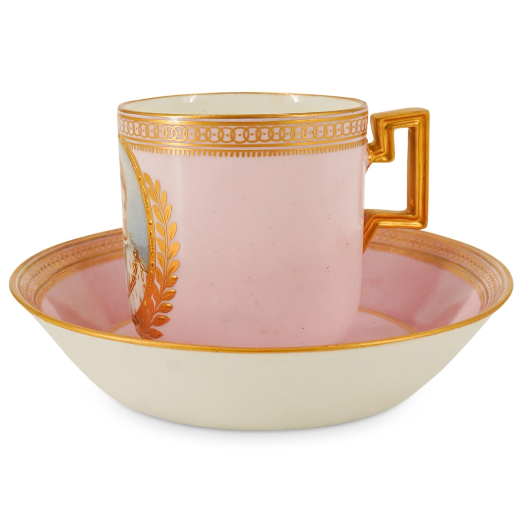 (2 Pc) Early 19th Cent. Meissen Napoleon I Pink Porcelain Cup & Saucer Set (1 of 13)