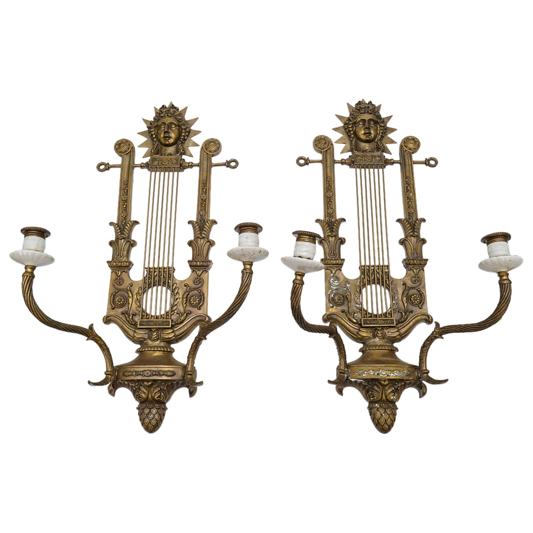 Pair French Empire Style Lyre Sconces (1 of 8)