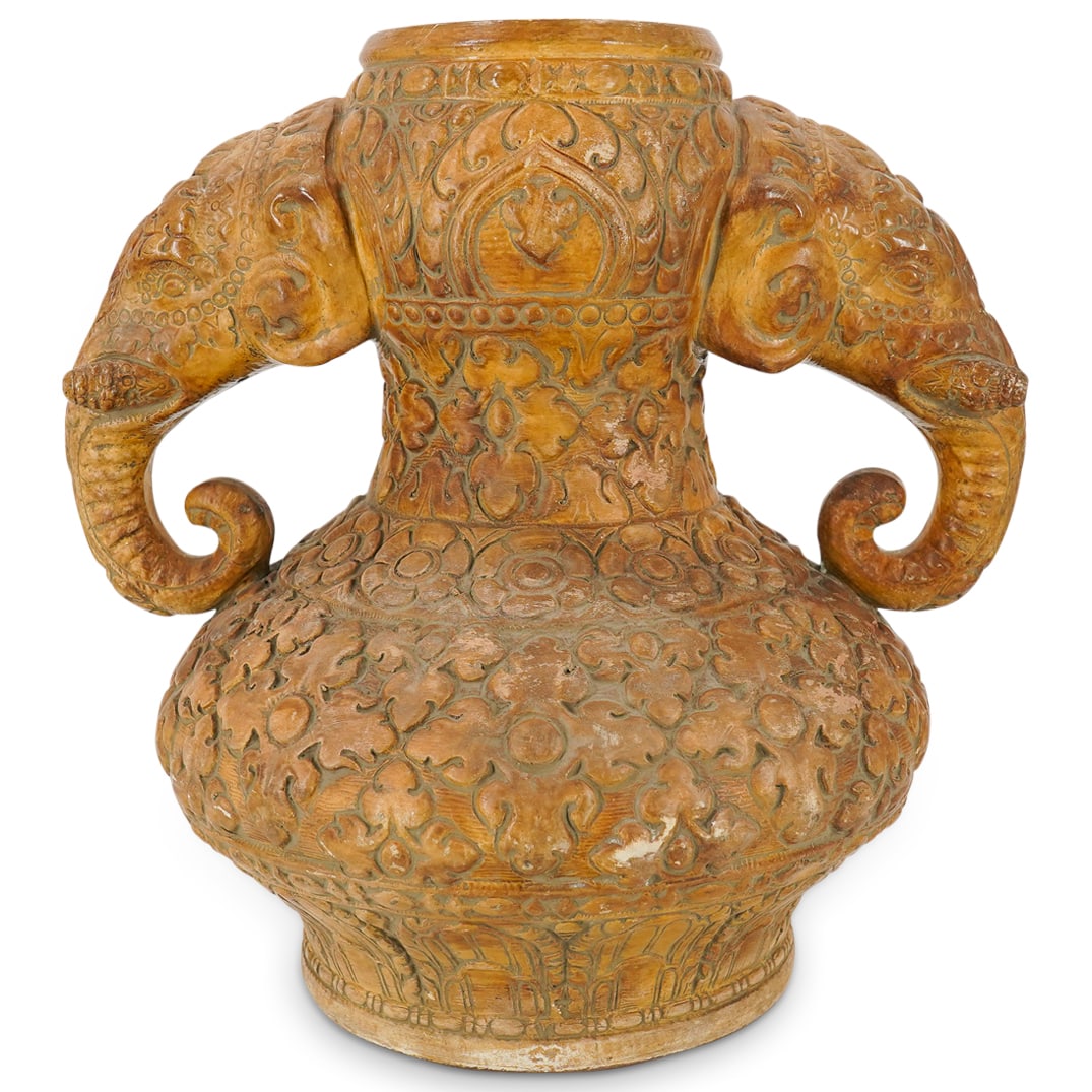 Vintage German Indian Style Bulbous Elephant Ceramic Vase (1 of 11)