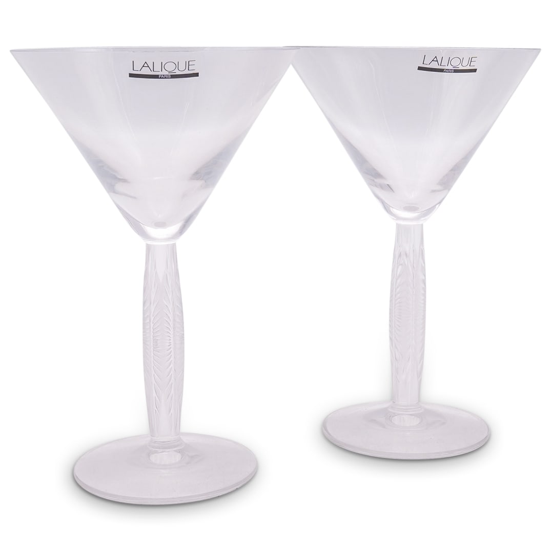 (2 Pc) Lalique Crystal "Diamant (Diamond)" Martini Glasses, (1 of 8)
