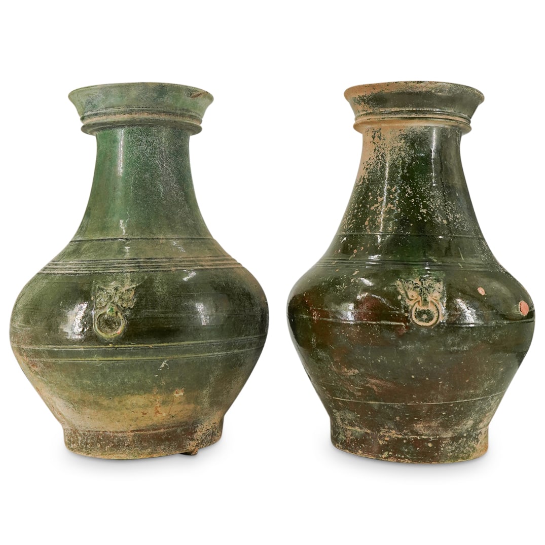 (2 Pc) Chinese Han Style Ceramic Hu Vases (1 of 10)