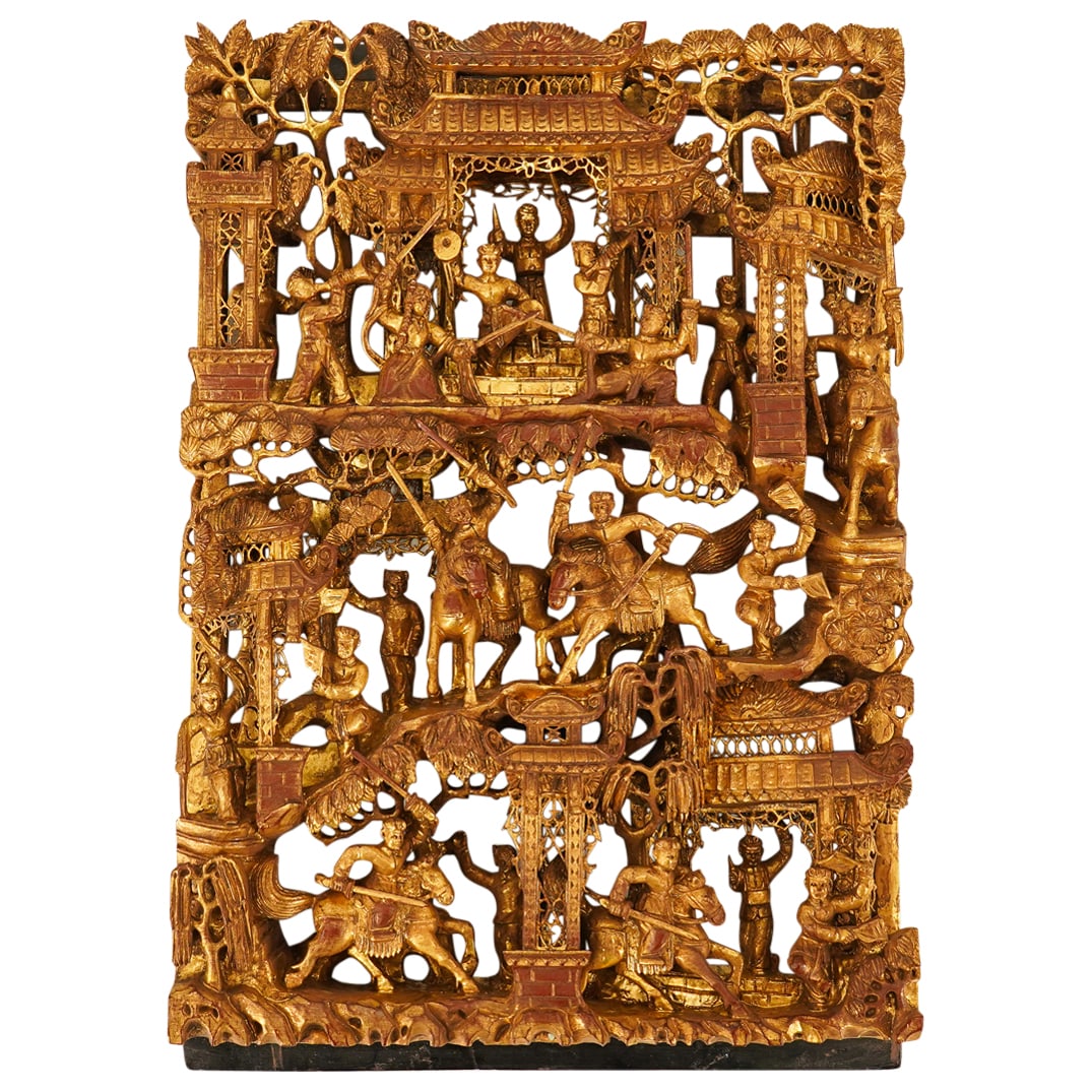 Antique Chinese Carved Gilt wood Battle Scene (1 of 10)