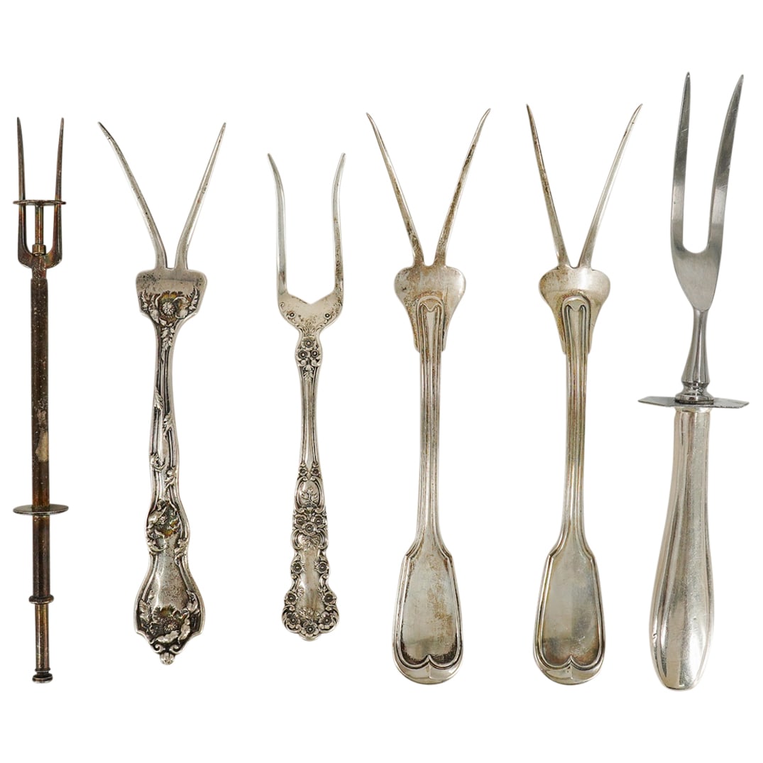 (6 Pc) Sterling Silver, 800 Silver, And Metal Meat Forks (1 of 11)