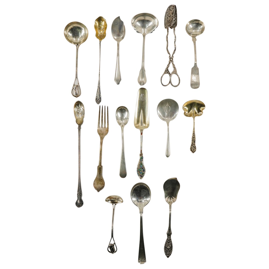 (15 Pc) Sterling & 800 Silver Tableware (1 of 15)