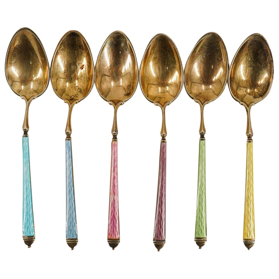 (6 Pc) Sterling Silver Enameled Spoons (1 of 9)
