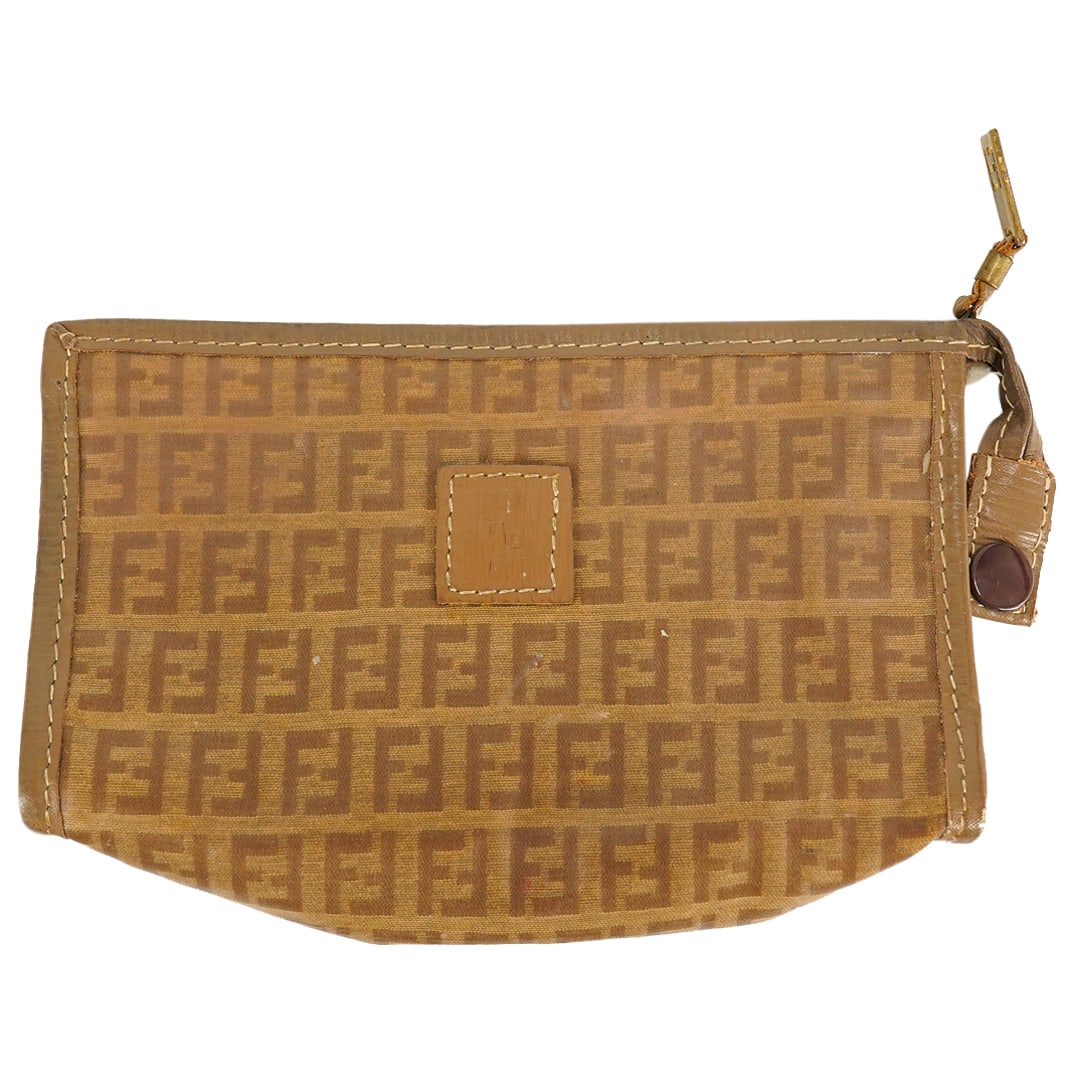 Vintage FENDI SAS FF Logo Brown Coated Canvas Cosmetic Bag (1 of 7)