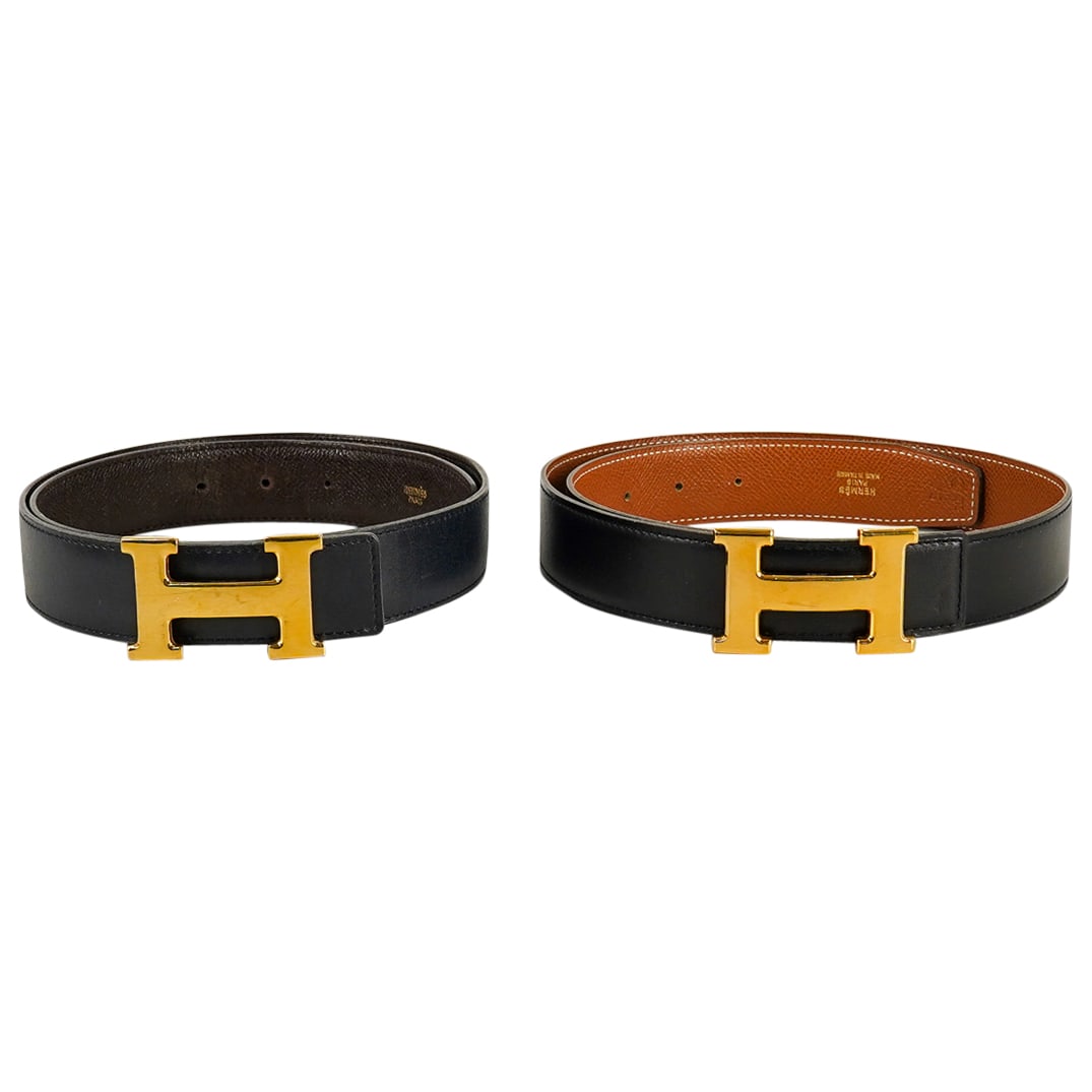 (2 Pc) Vintage HERMES Reversible Leather Belts (1 of 7)