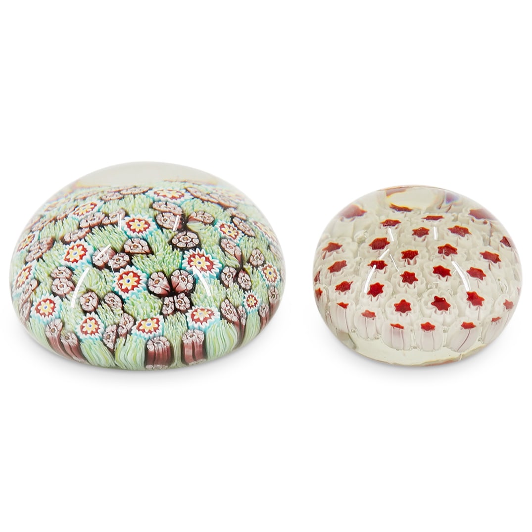 (2 Pc) Vintage Murano Millefiori Glass Paperweights Millefiori (1 of 11)