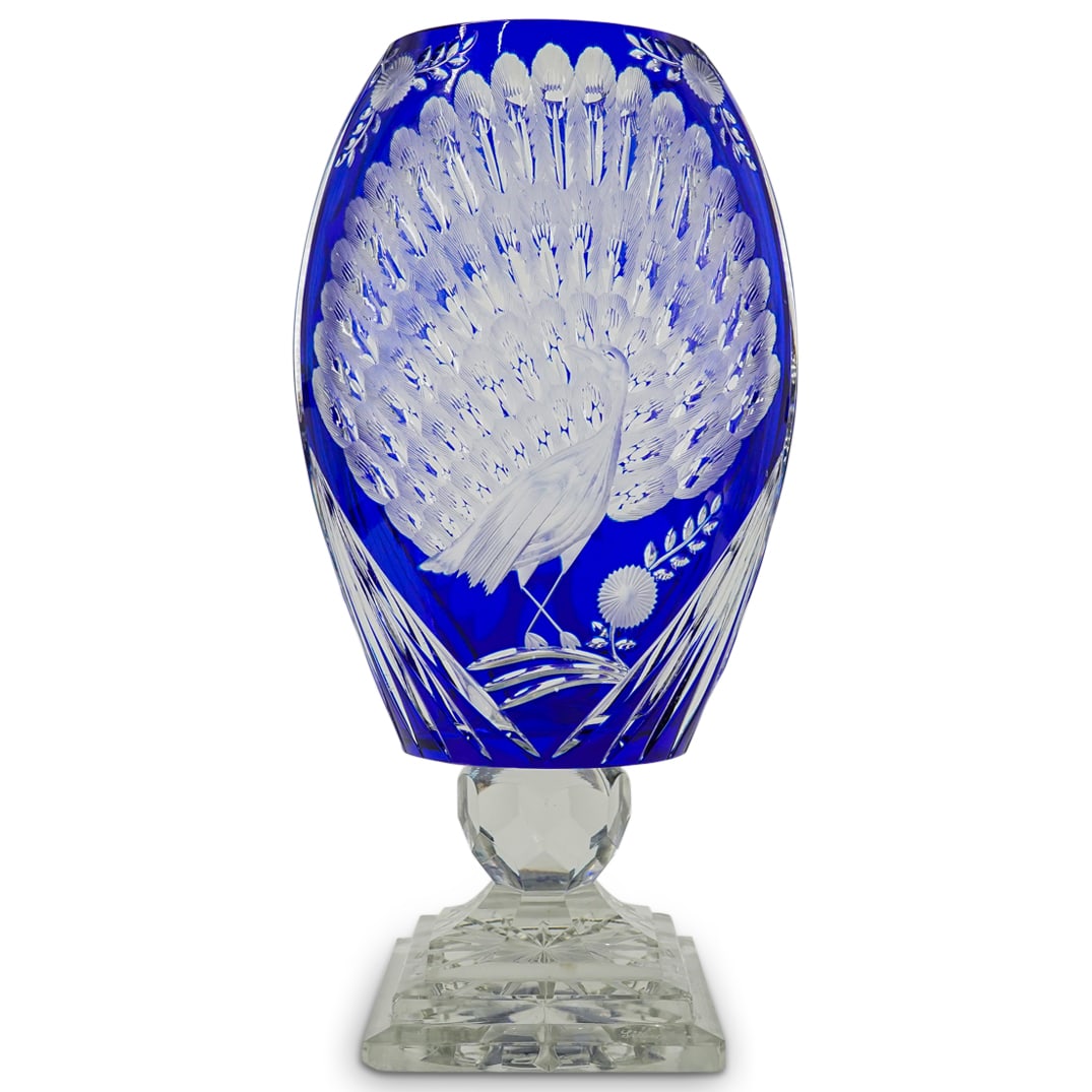 Vintage 20th Cent. German Imperlux Cobalt Blue Cut To Clear Vase (1 of 11)