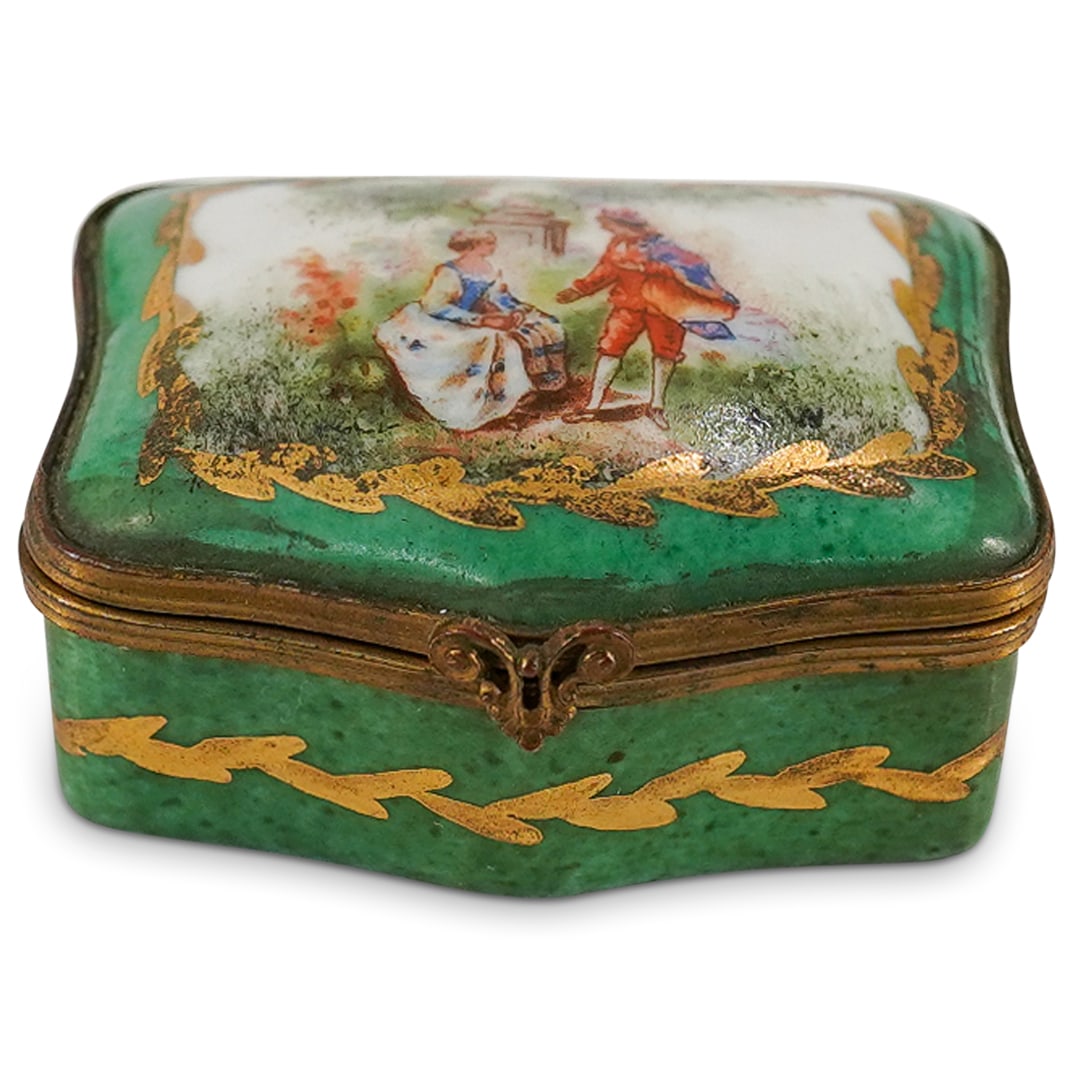 Antique Sevres Green Porcelain Hinged Pill Box (1 of 8)