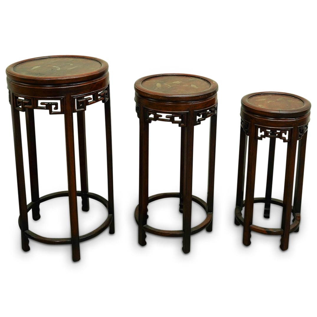 (3 Pc) Chinese Stacking Horse Tables (1 of 13)