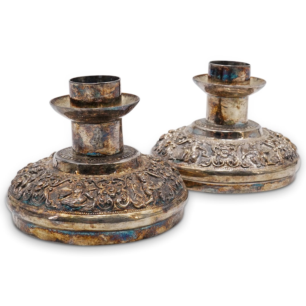 Pair Of Vintage Southeast Asian Silver Candlesticks (1 of 7)