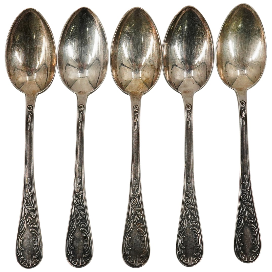 (5 Pc) Vintage USSR Era Russian 875 Sterling Silver Hallmark Tea Spoons Set (1 of 6)