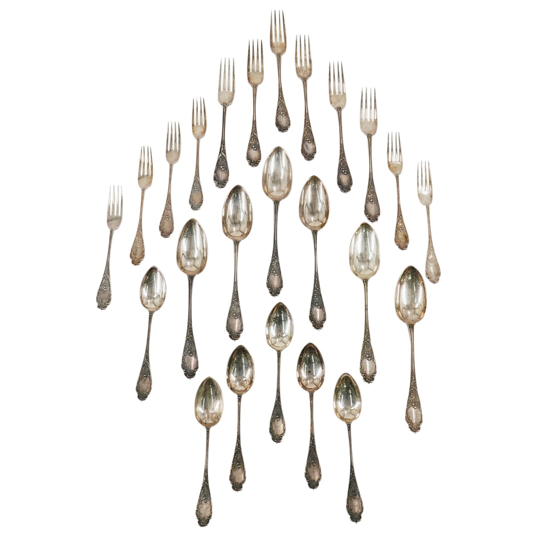 (24 Pc) Antique Russian Cheryatov .875 Silver Flatware Set (1 of 4)