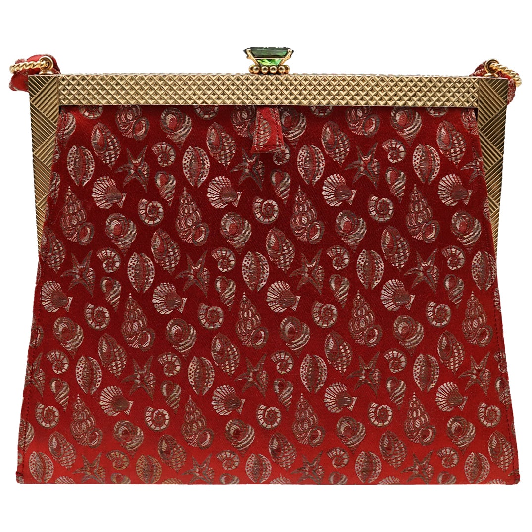 Cartier 14k Yellow Gold & Red Silk Evening Clutch Bag (1 of 10)