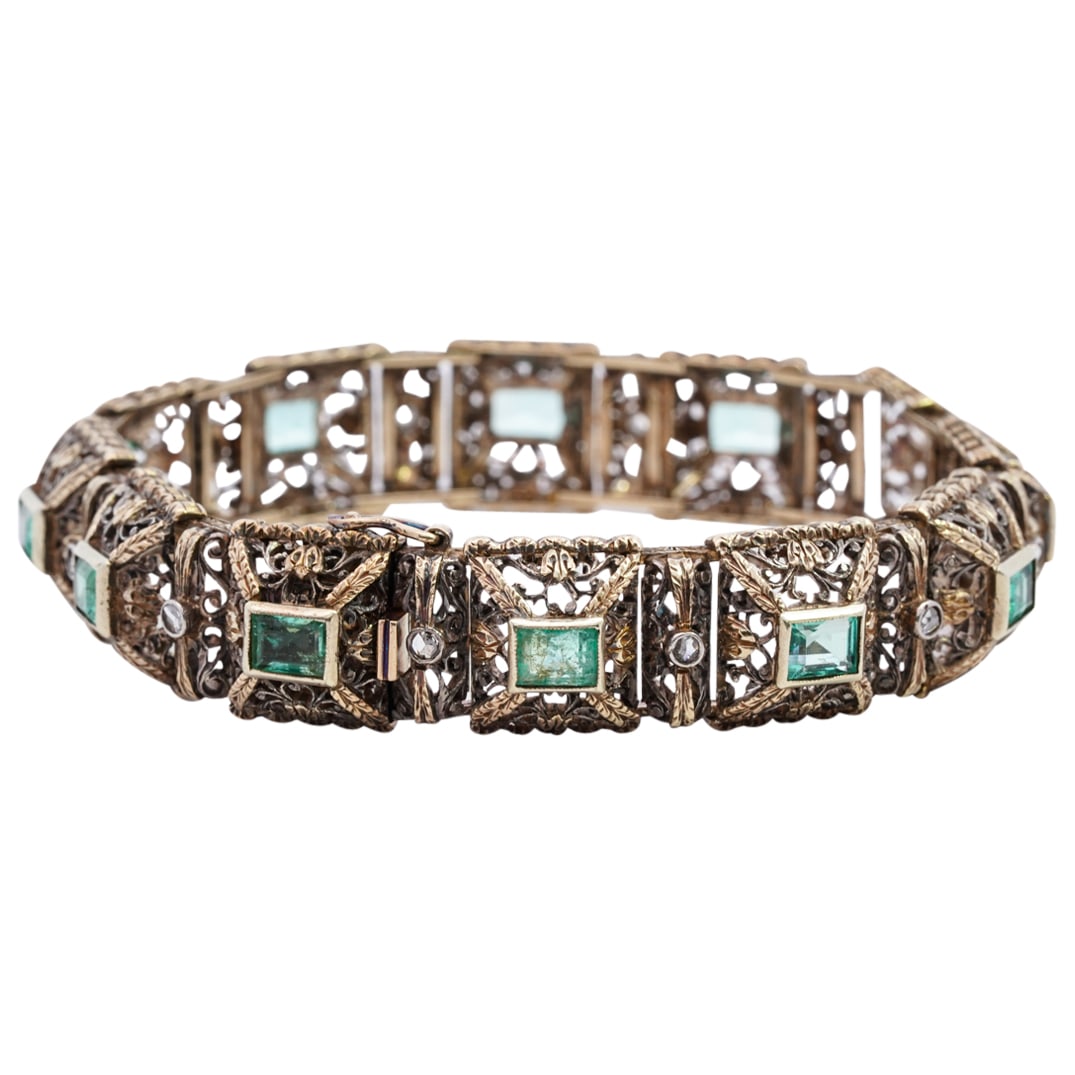 Vintage Buccellati 18k Gold, Emerald and Diamond Bracelet (1 of 6)
