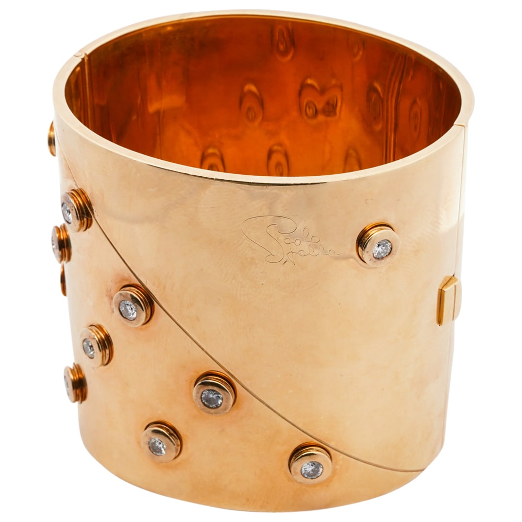 Italian Designer Modernist 18k Gold and Diamond Cuff Bracelet (1 of 4)