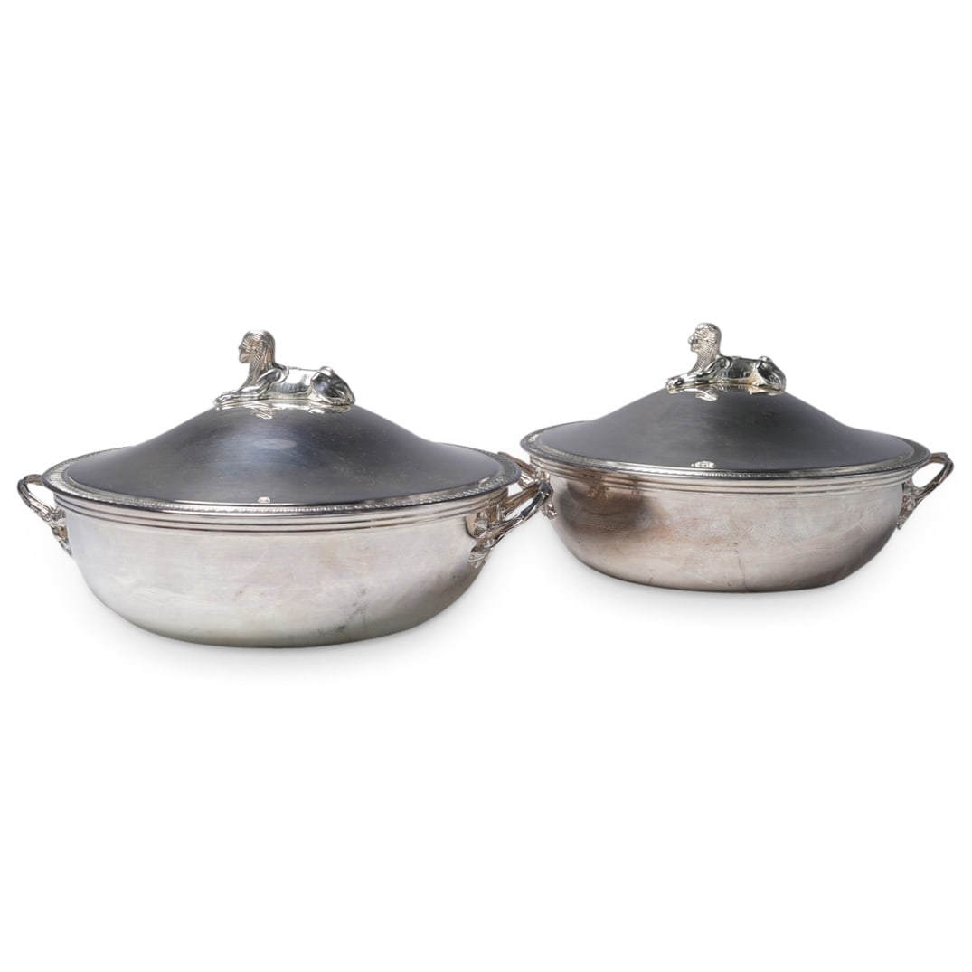 Pair of Maison Odiot Silver Plated Egyptian Vegetable Servers with Underplates (1 of 11)