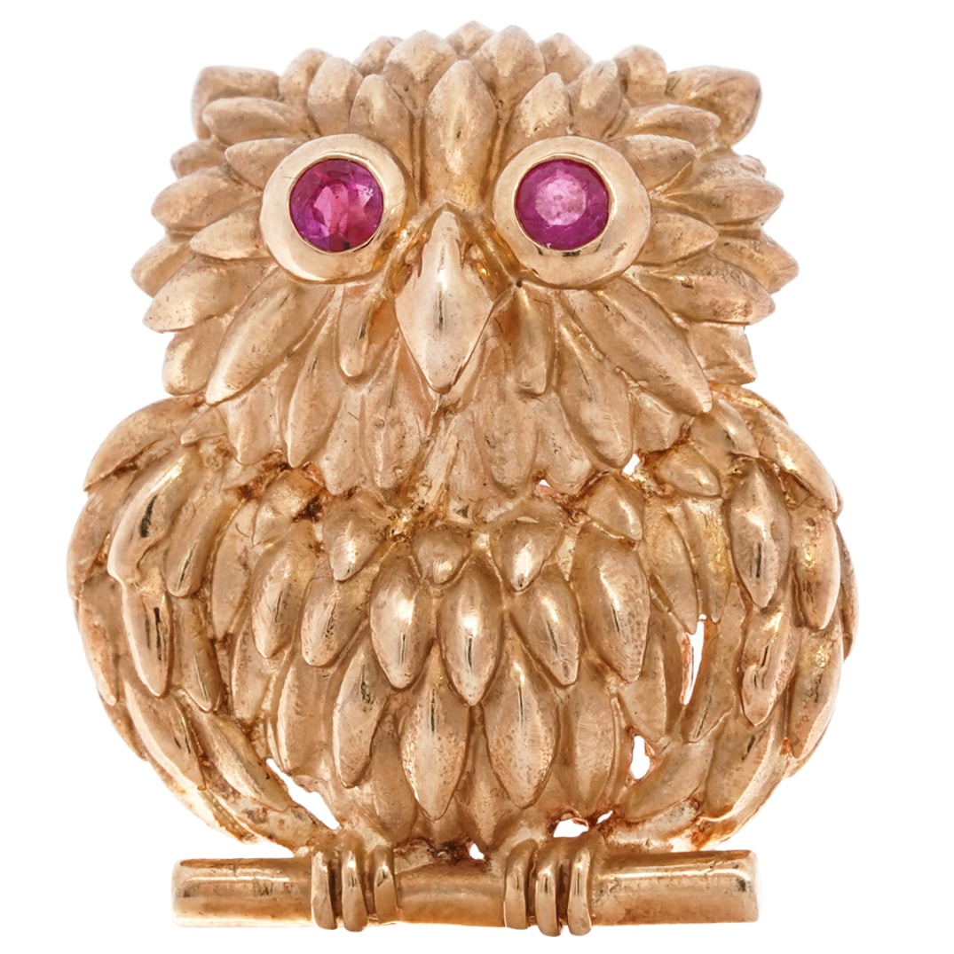 Cartier 18k Gold and Ruby Owl Brooch (1 of 3)