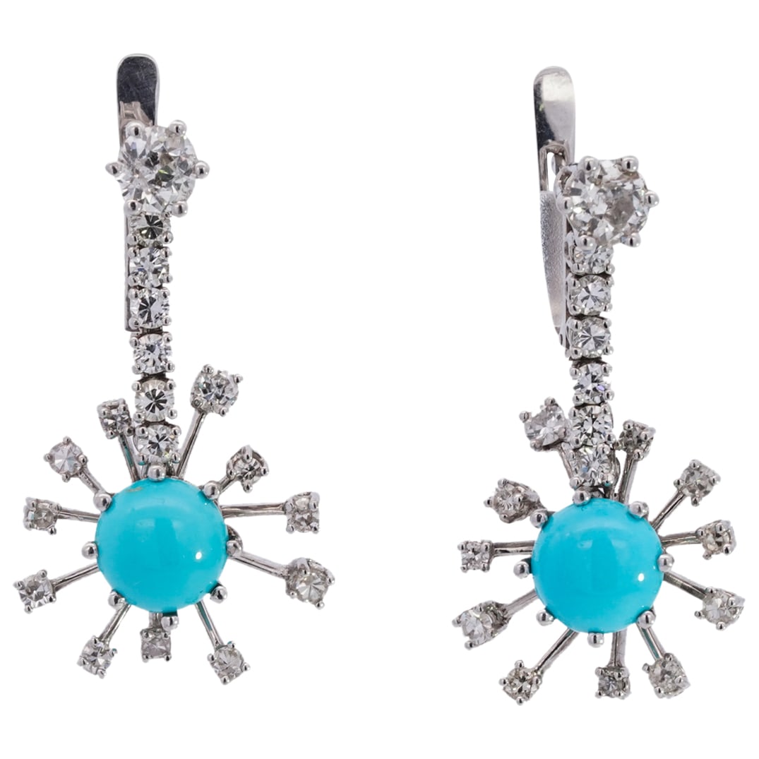 Elegant 18k Gold, Diamond and Turquoise Drop Earrings (1 of 3)