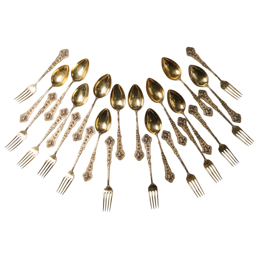 (24Pc) French Parcel Gilt 800 Silverware Set (1 of 6)