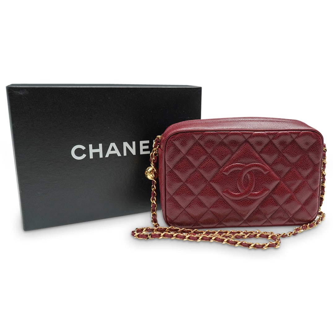 Chanel Burgundy Caviar Diamond CC Camera Bag (1 of 10)