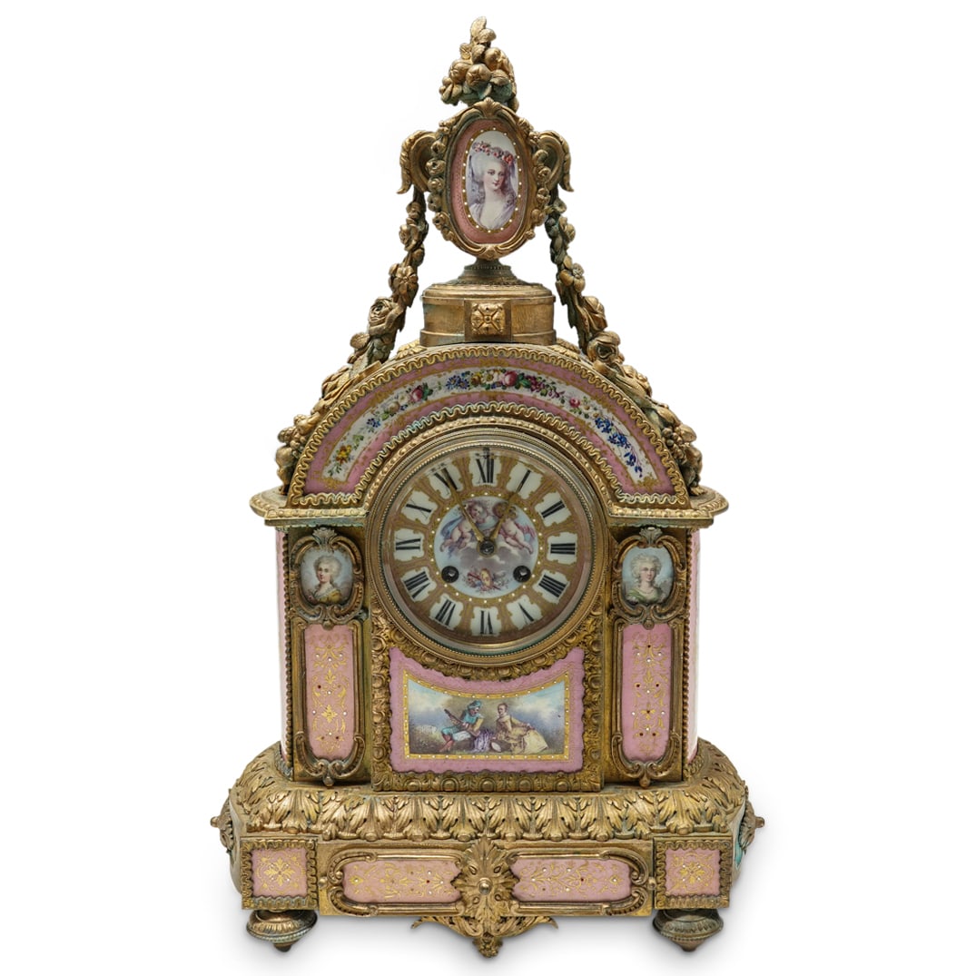 French Sevres Style Gilt Bronze Porcelain Clock (Vincent & Cie) (1 of 11)