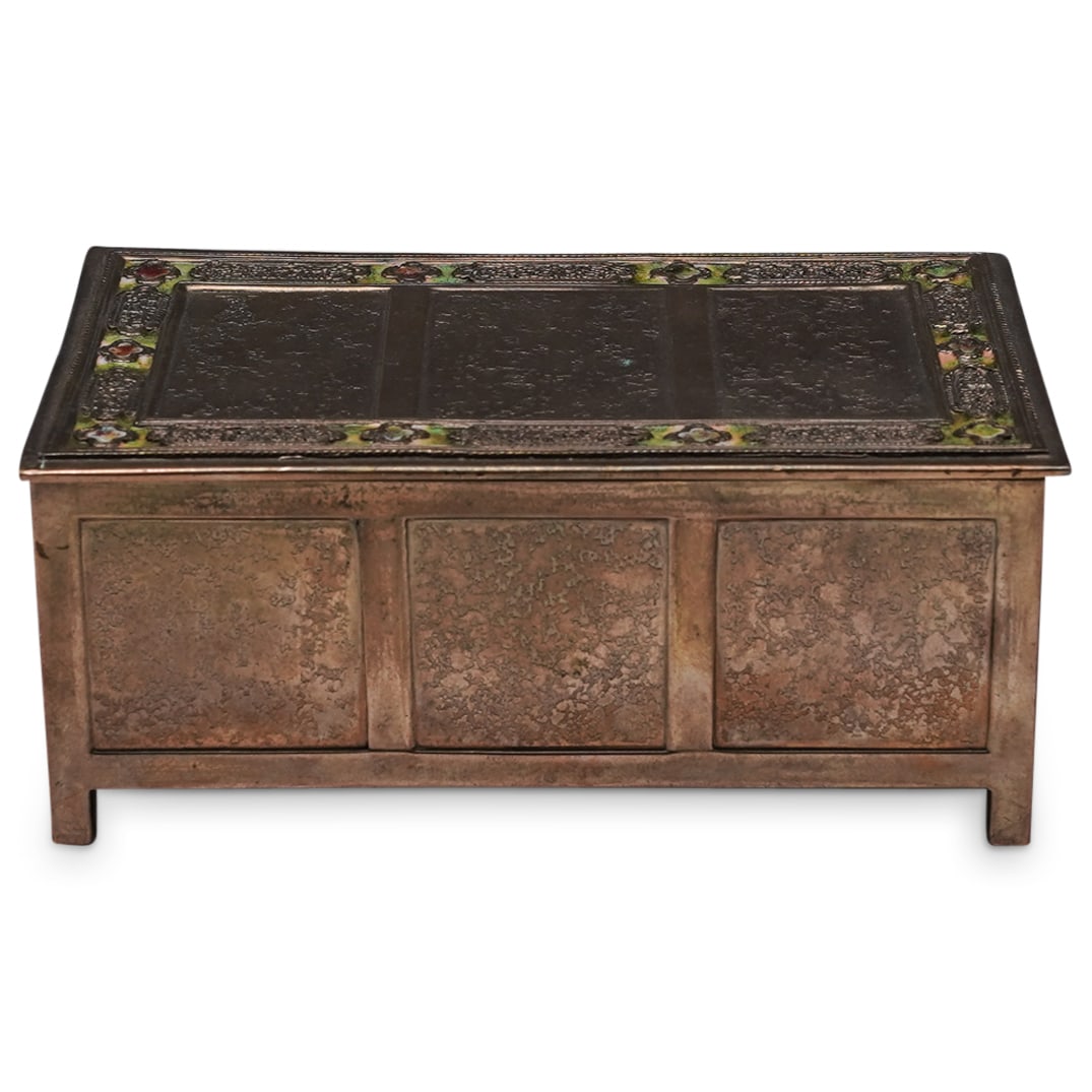 Louis C. Tiffany Furnaces "Double X" Enameled Bronze Cigarette Box (1 of 8)