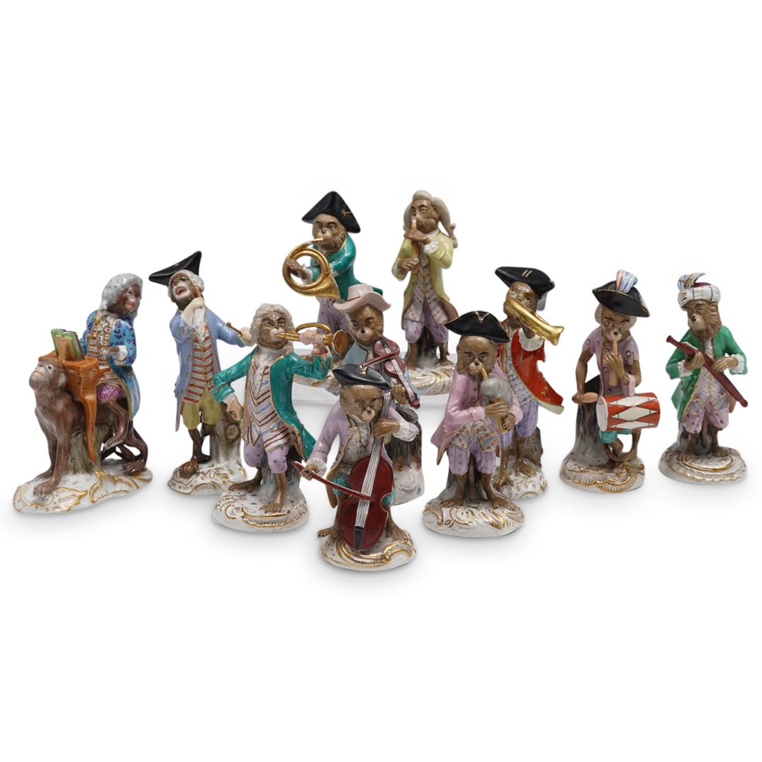 (11Pc) Antique German & Meissen Porcelain Monkey Orchestra (1 of 16)