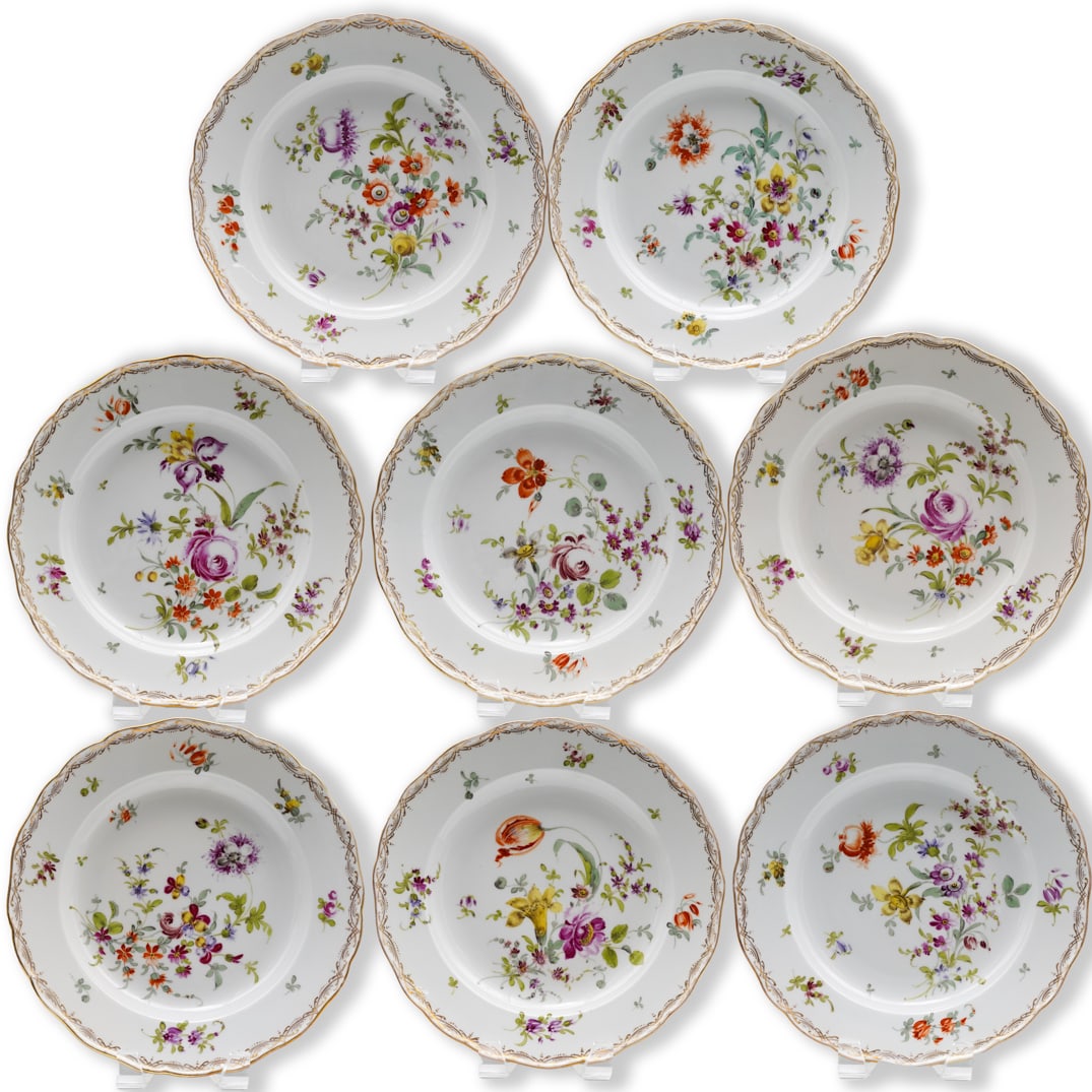 (8 Pc) Mid 19th Century Meissen Hand Painted Porcelain Plates (1 of 12)