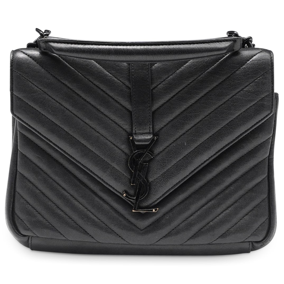Saint Laurent 'LouLou' Matelasse Chevron Black Leather Shoulder Bag (1 of 11)